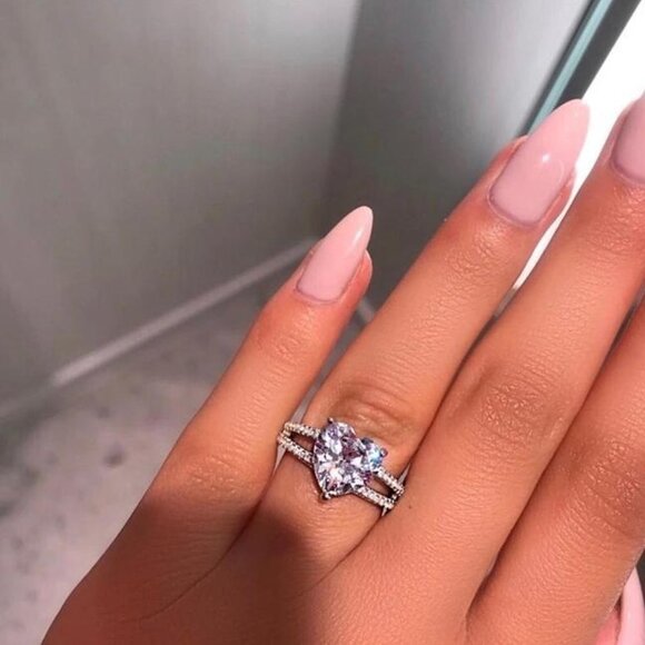 Sweet Pure CZ Double Layer Diamonds Lovely Heart Rings for Women, P1123 - Picture 9 of 12